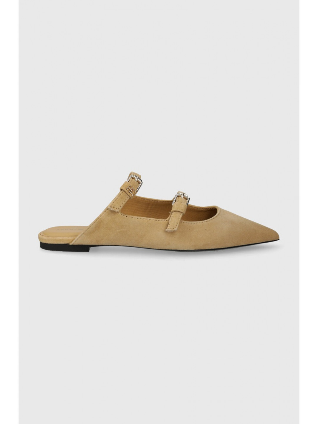 Semišové pantofle Tommy Hilfiger TH POINTE SUEDE MULE dámské béžová barva FW0FW07697